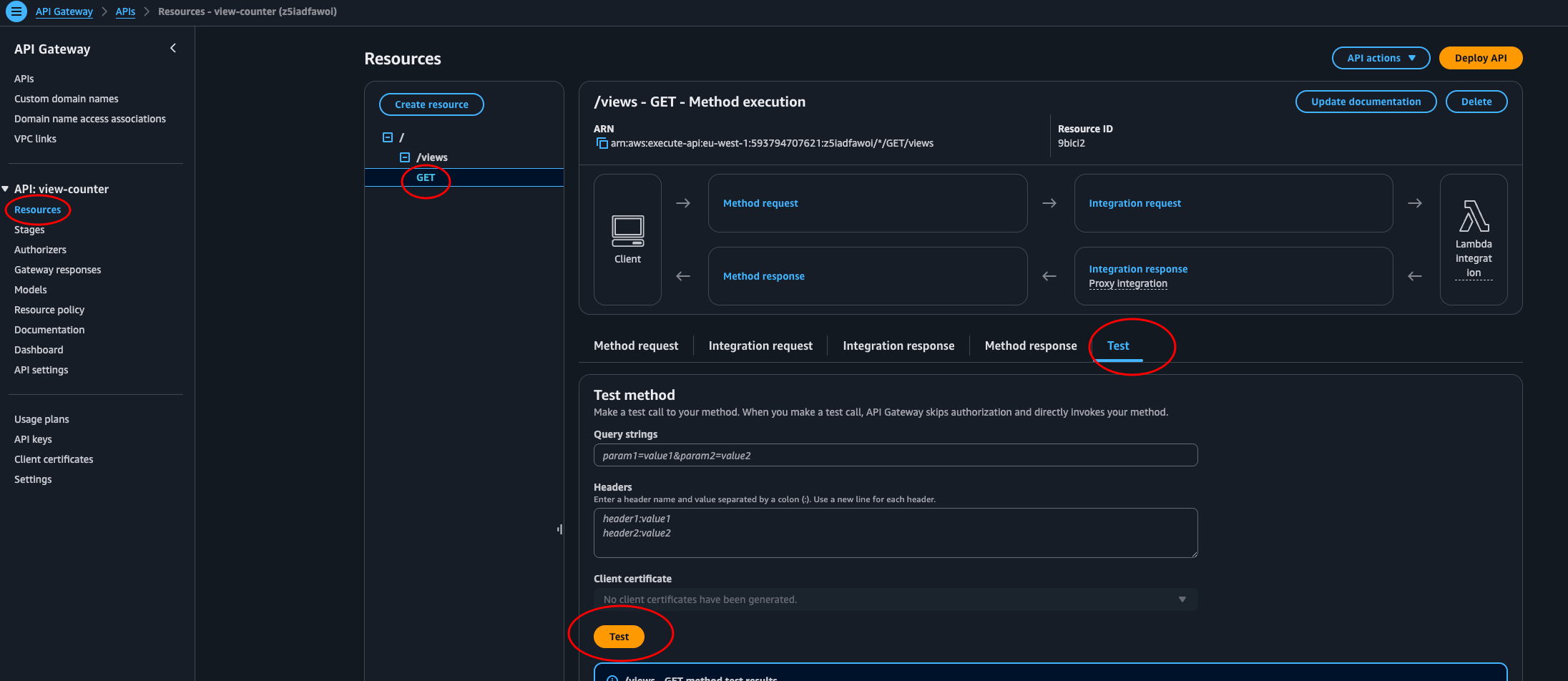 test api gateway