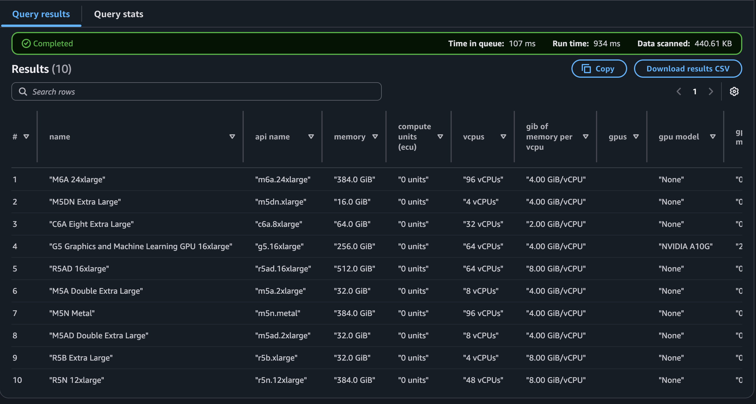 Select 10 rows in query editor