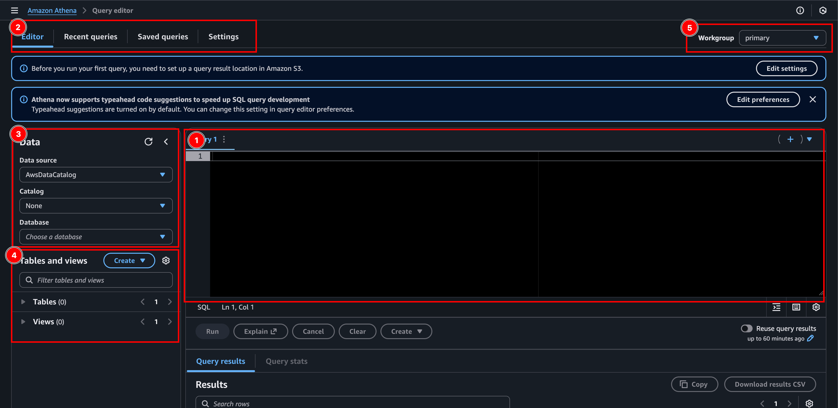 Athena console query editor