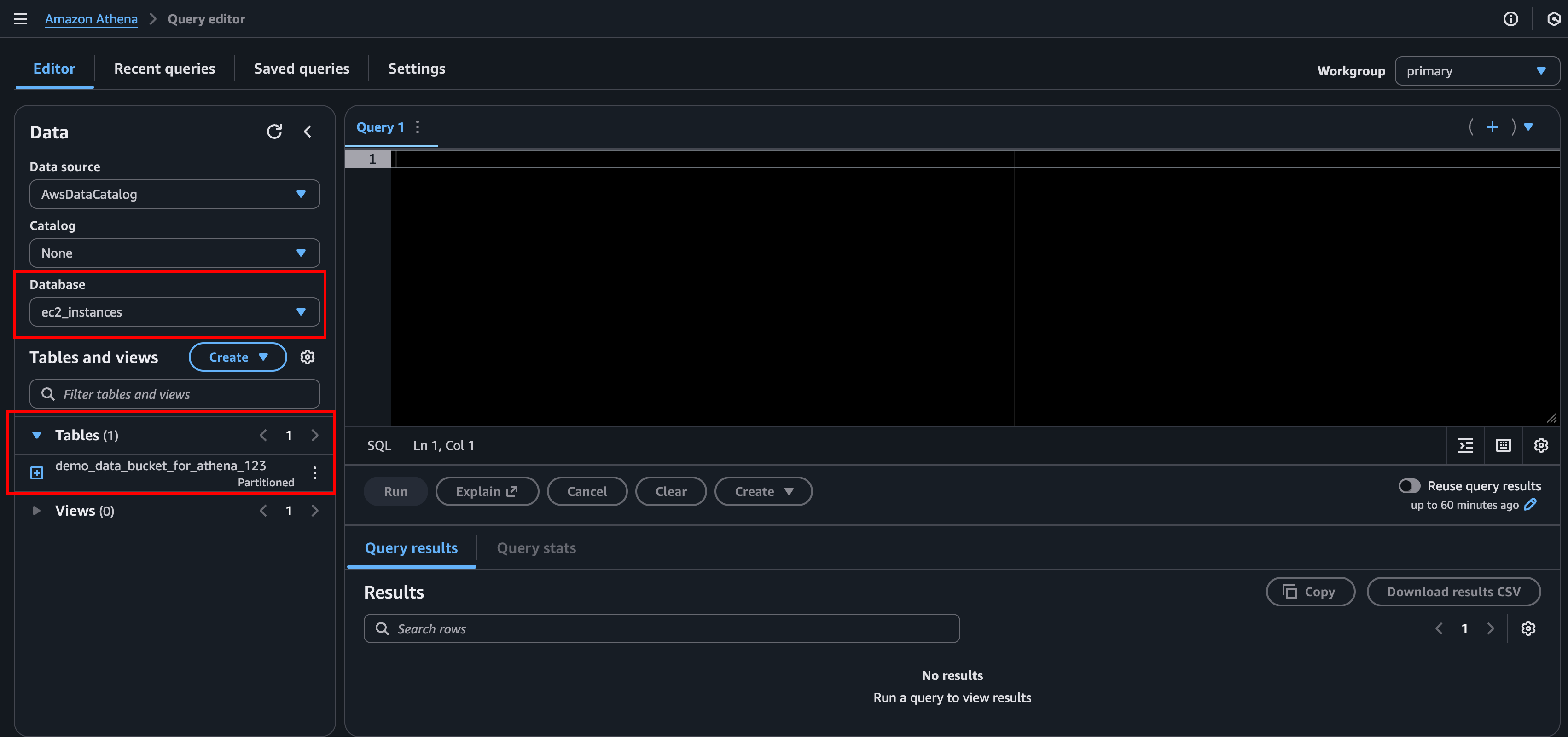 Athena with db and table