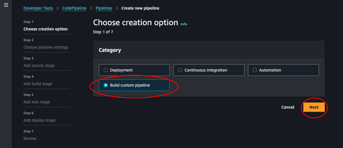 Choose creation option