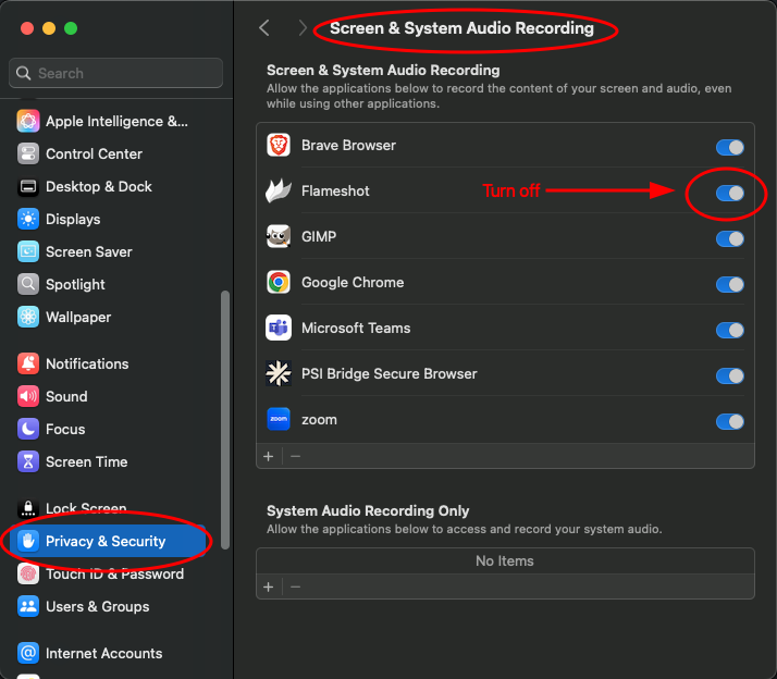 remove flameshot permission
