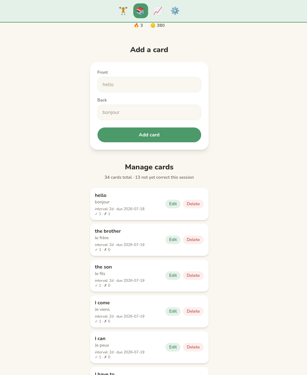 Add cards page