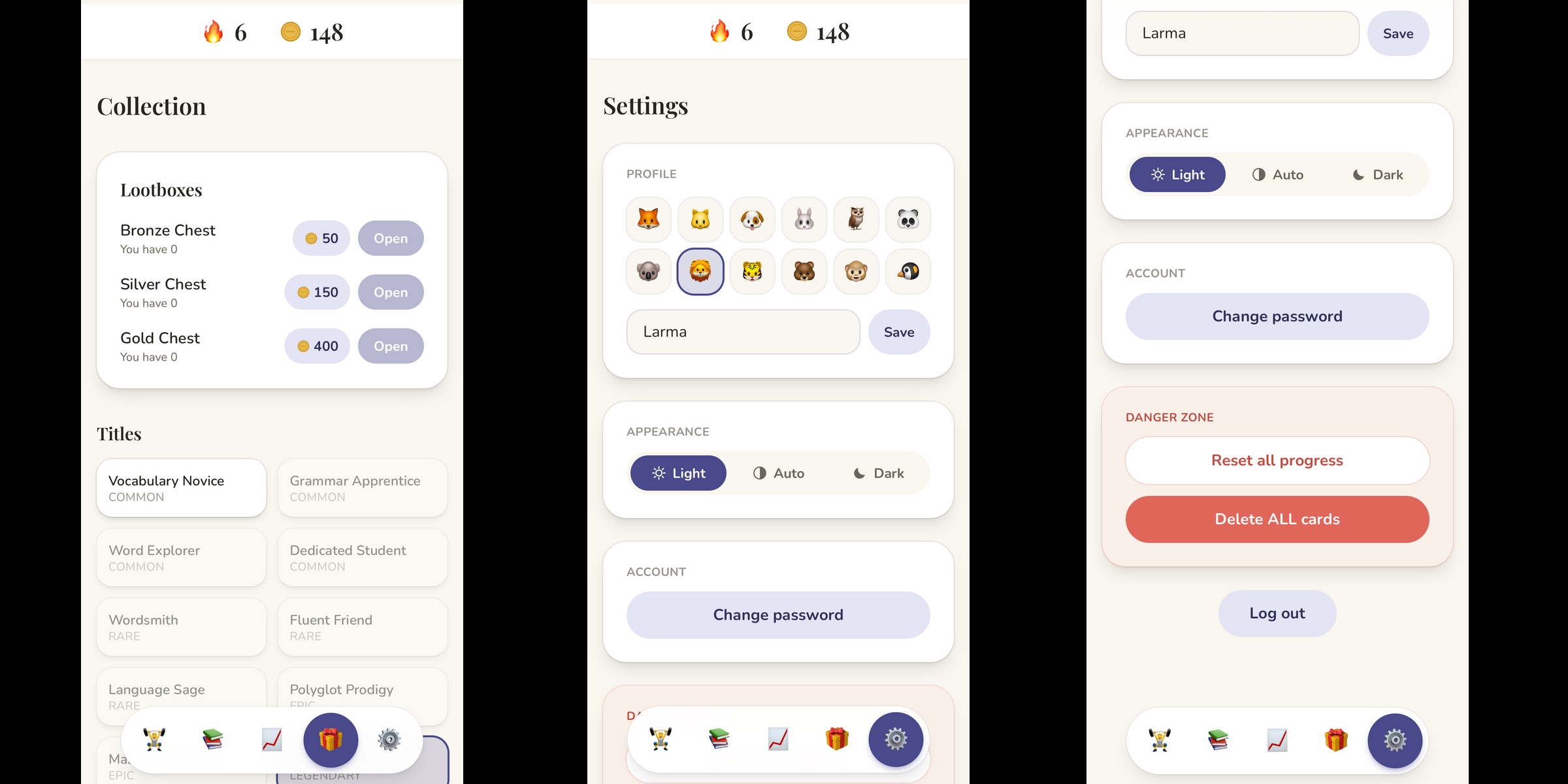 last 3 screens of app