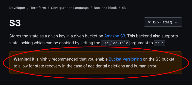 Terraform s3 backend suggestion